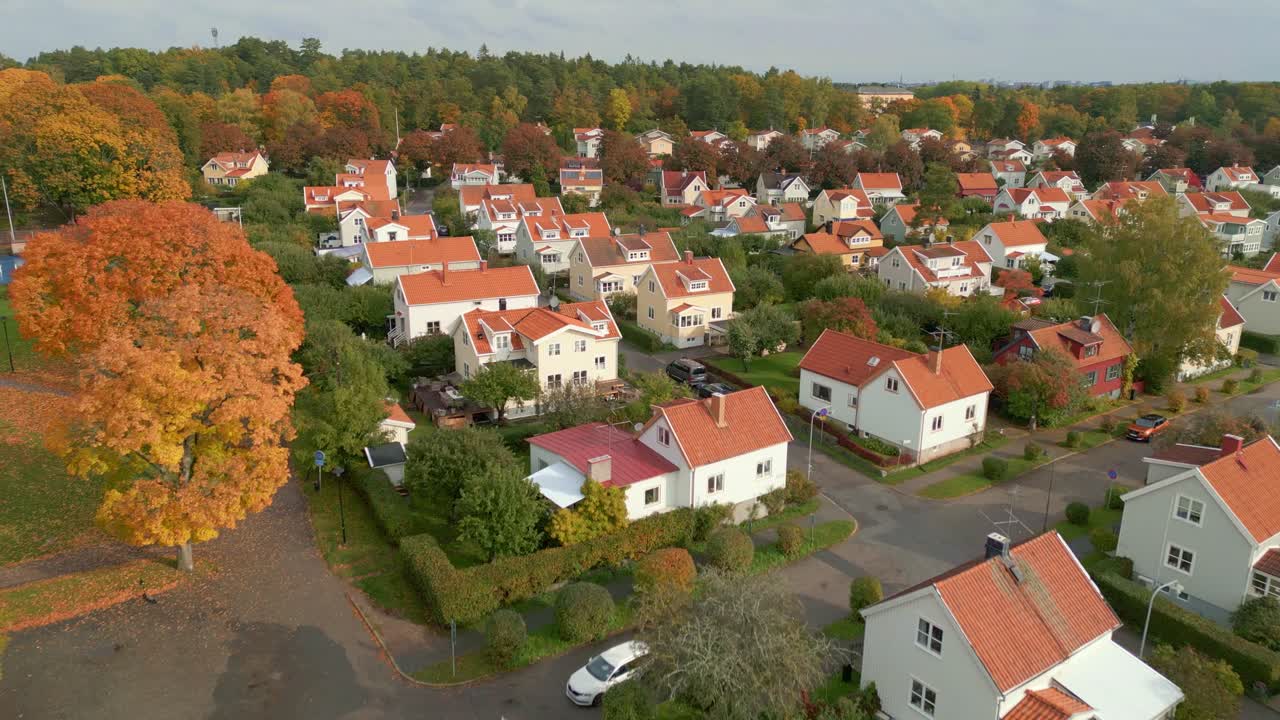 Suburban houses in Stockholm, Sweden on an autumn day