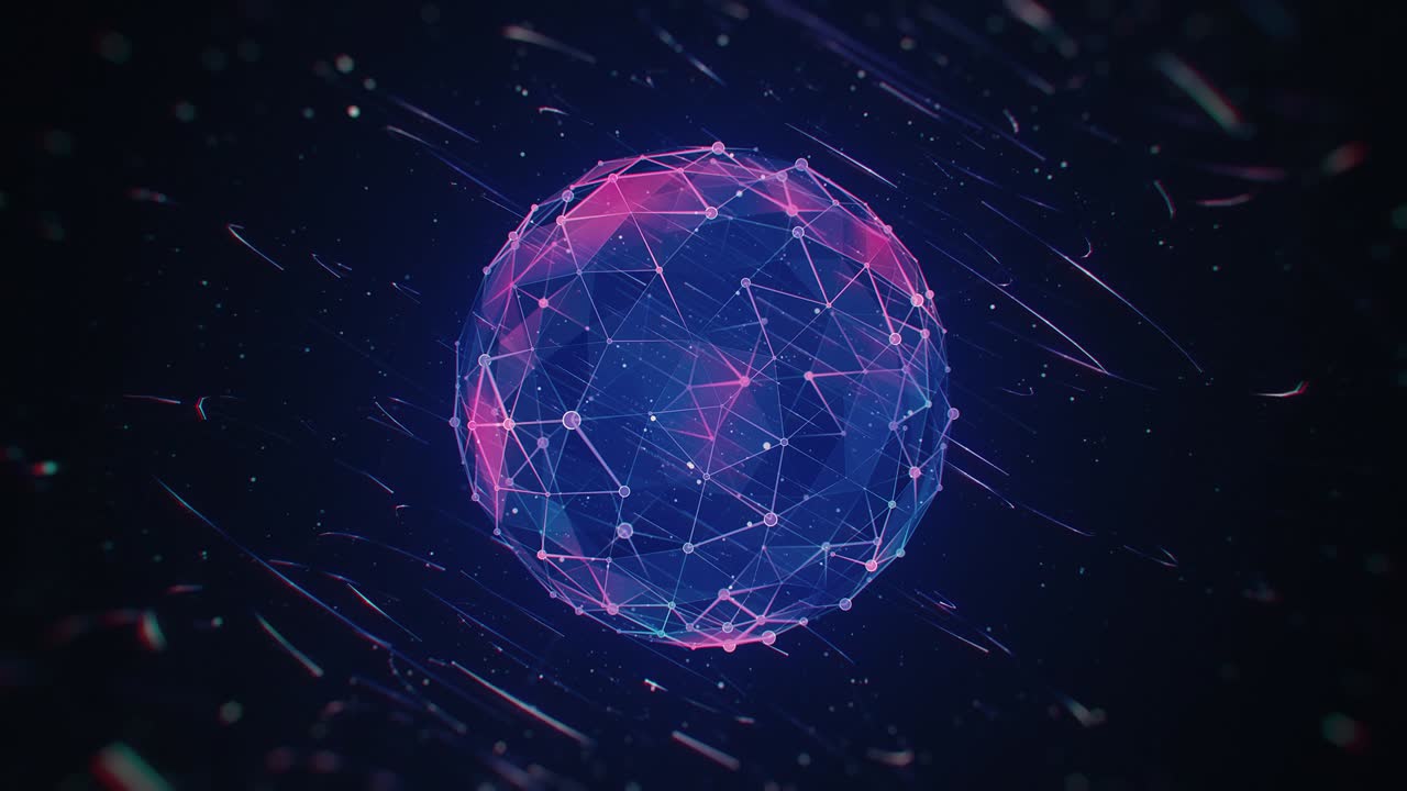 Hi-Tech Multicolored Polygonal Sphere and Rotating Lines