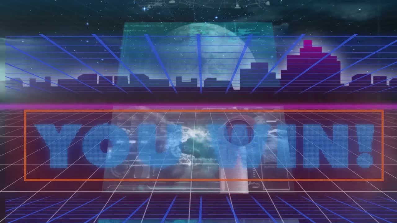 디지털 추상 공간에서 도시 풍경으로 승리하는 애니메이션