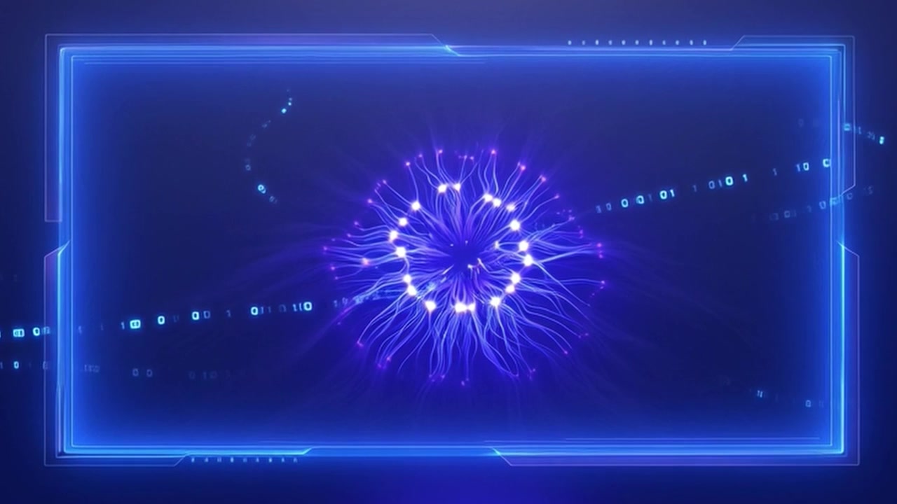 Abstract Digital Data Flow with Glowing Neural Network Interface