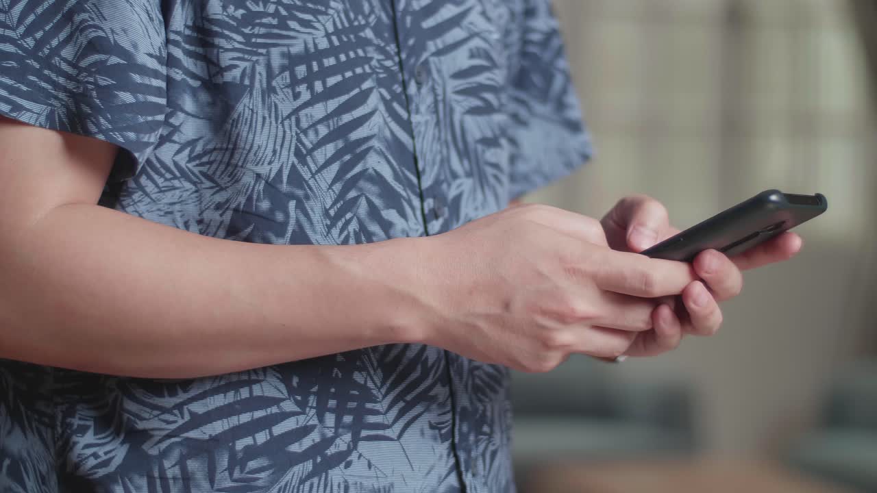 Hands Man Using Mobile Phone At Home, Video In 4K