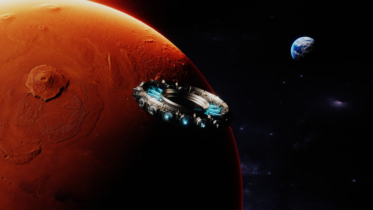 Spaceship orbiting Mars