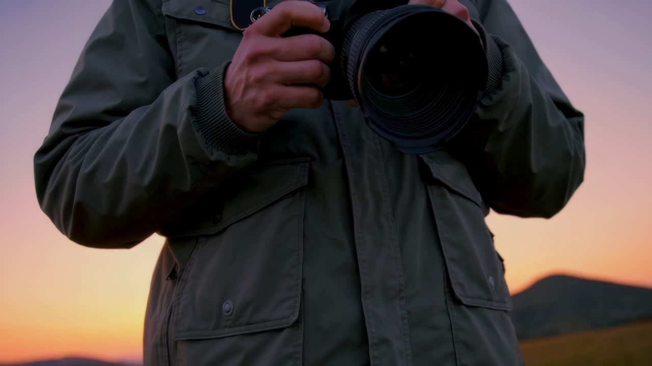 Photographer at Sunrise in a Field