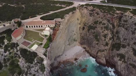 Flying-over-the-beautiful-turquoise-foamy-waves-of-the-magnificent-ocean-and-the-Fortress-of-Belixe