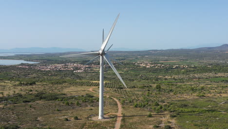 wind turbines in field corbieres france aerial optical illusion aude sunny day