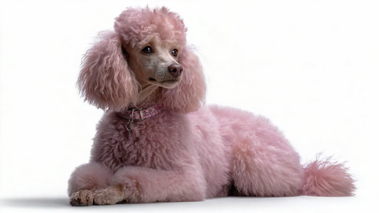 Barboncino rosa affascinante: un'elegante rappresentazione della bellezza e della giocosità canina, che mette in mostra il manto soffice e l'espressione accattivante in un ritratto straordinario
