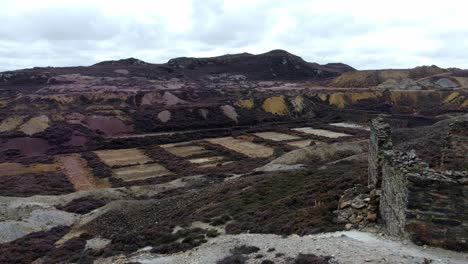 parys mountain abandoned historic copper mine purple heather mining industry landscape aerial view right orbit