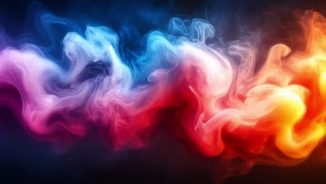colorful smoke swirling in vibrant hues. bright smoke in shades of blue, pink, and orange flows gracefully against a dark backdrop, creating a dynamic visual.