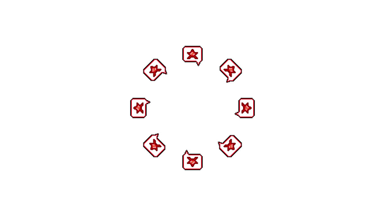 Overlay animato trasparente con fumetto pixel art a forma di stella che ruota, 30 fps (4)