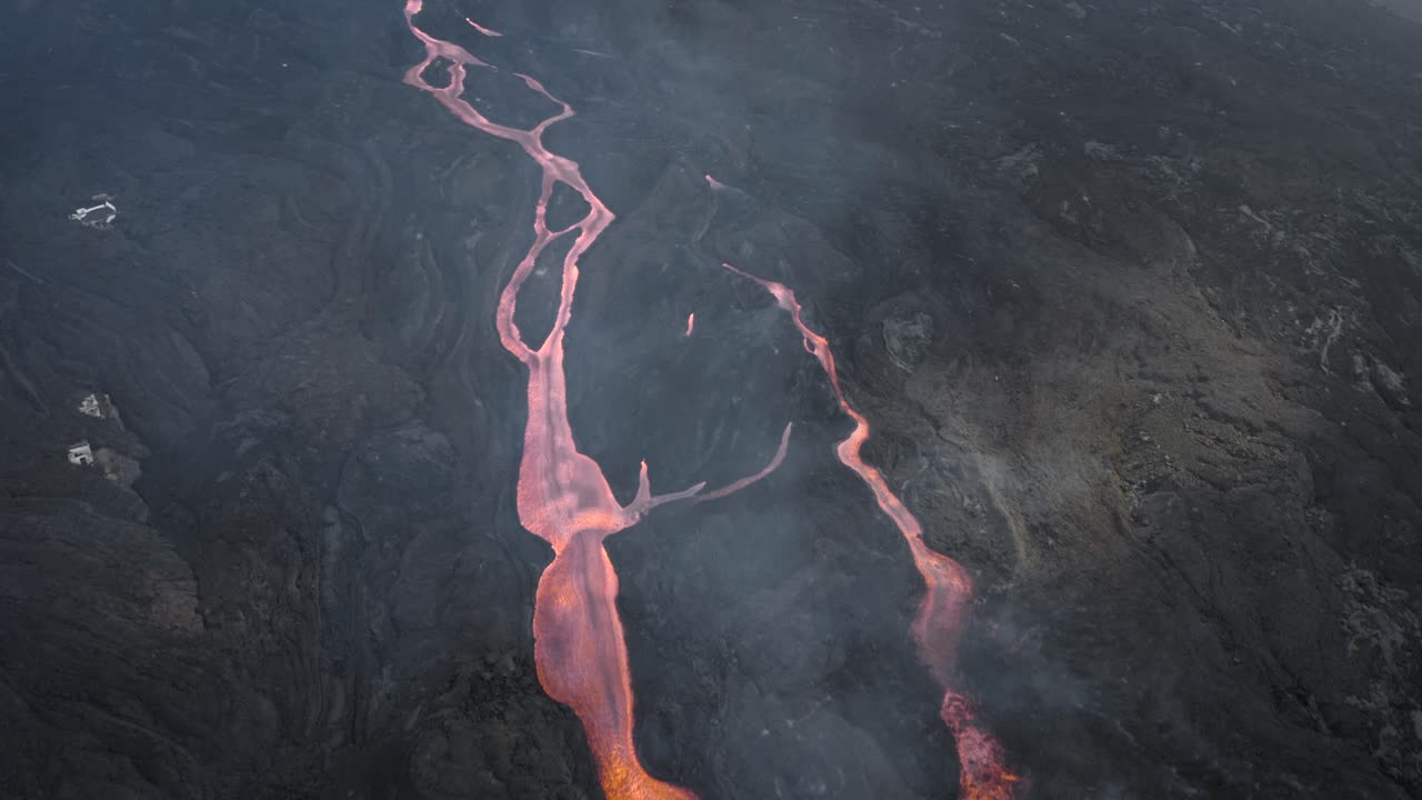 High Aerial view of the volcano Cumbre Vieja erupting