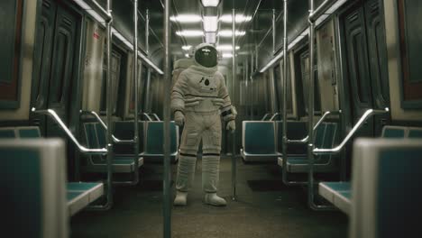 Astronaut-Im-Inneren-Des-Alten,-Nicht-Modernisierten-U-Bahnwagens-In-Den-USA