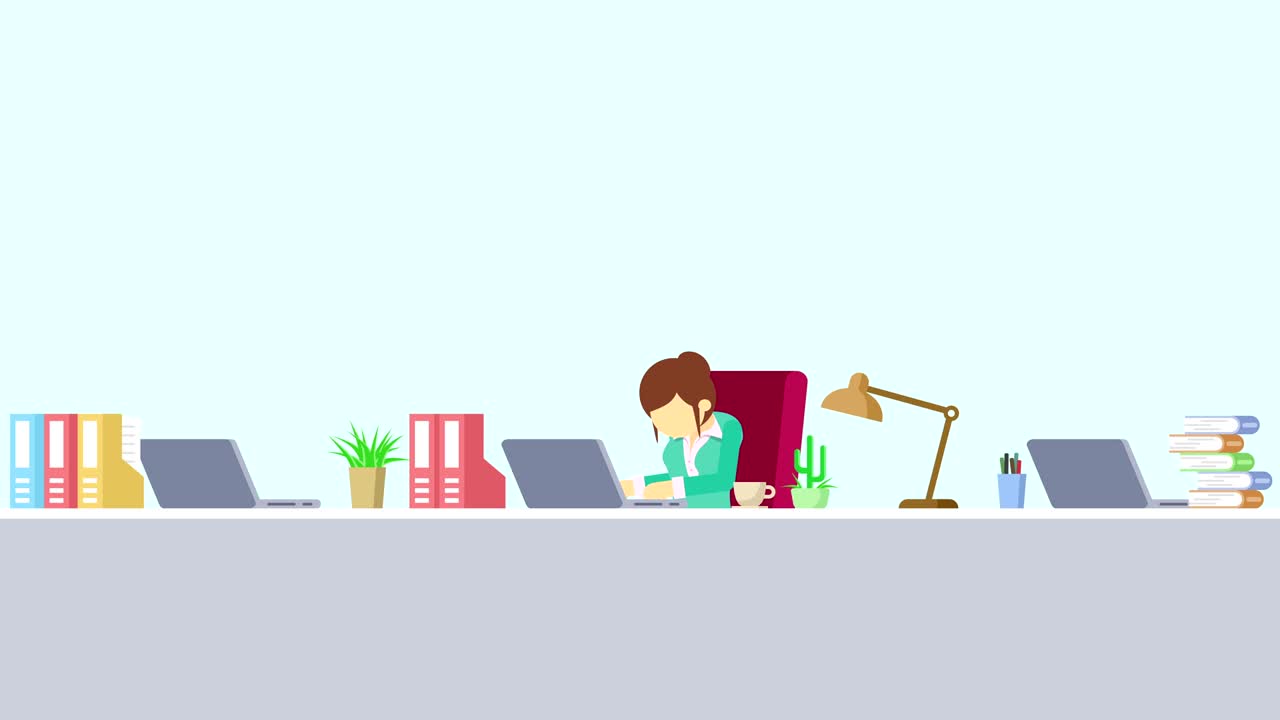 Business man is working. To stretch. Business emotion concept. Loop illustration in flat style.