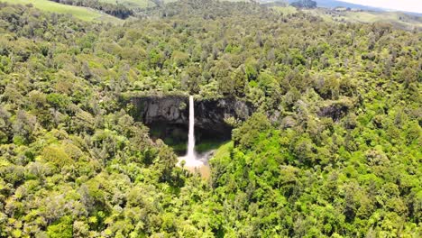 Der-Brautschleier-Fällt-Im-Sommer-In-Das-Naturschutzgebiet-Waireinga-In-Makomako,-Neuseeland