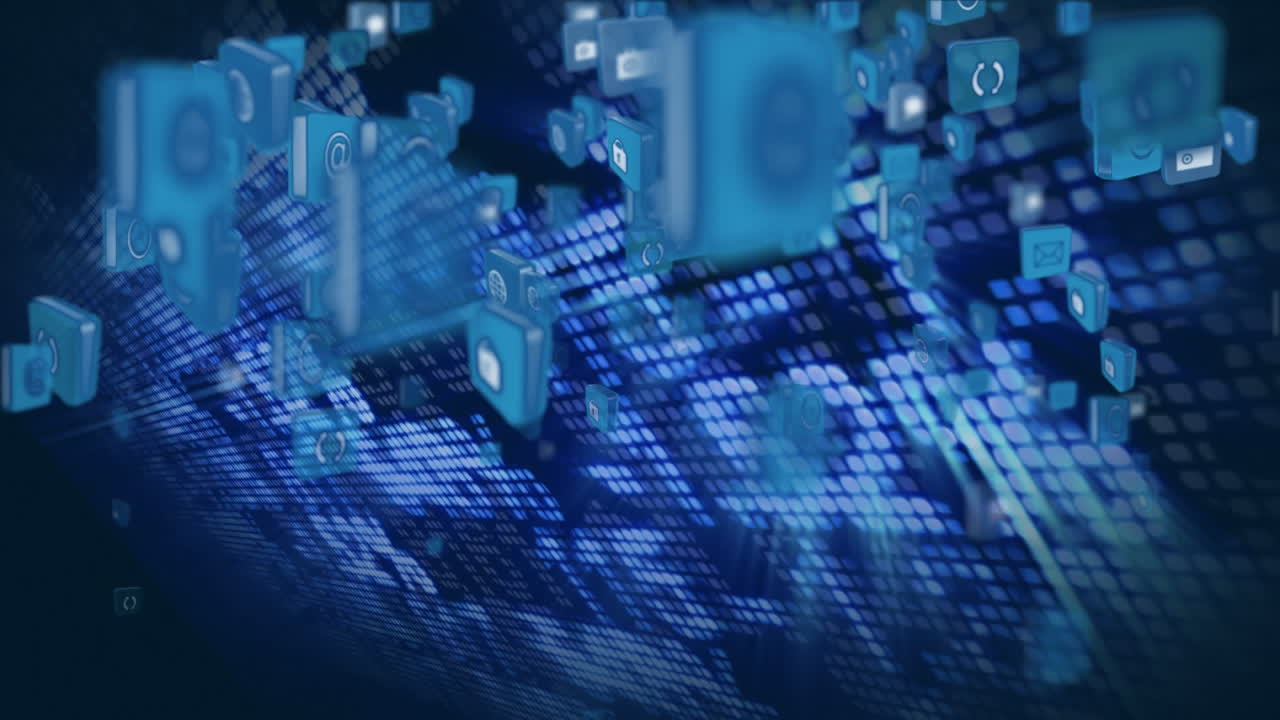 Internet symbols and icons flying up