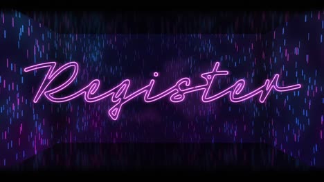 animation of register text over light trails on black background