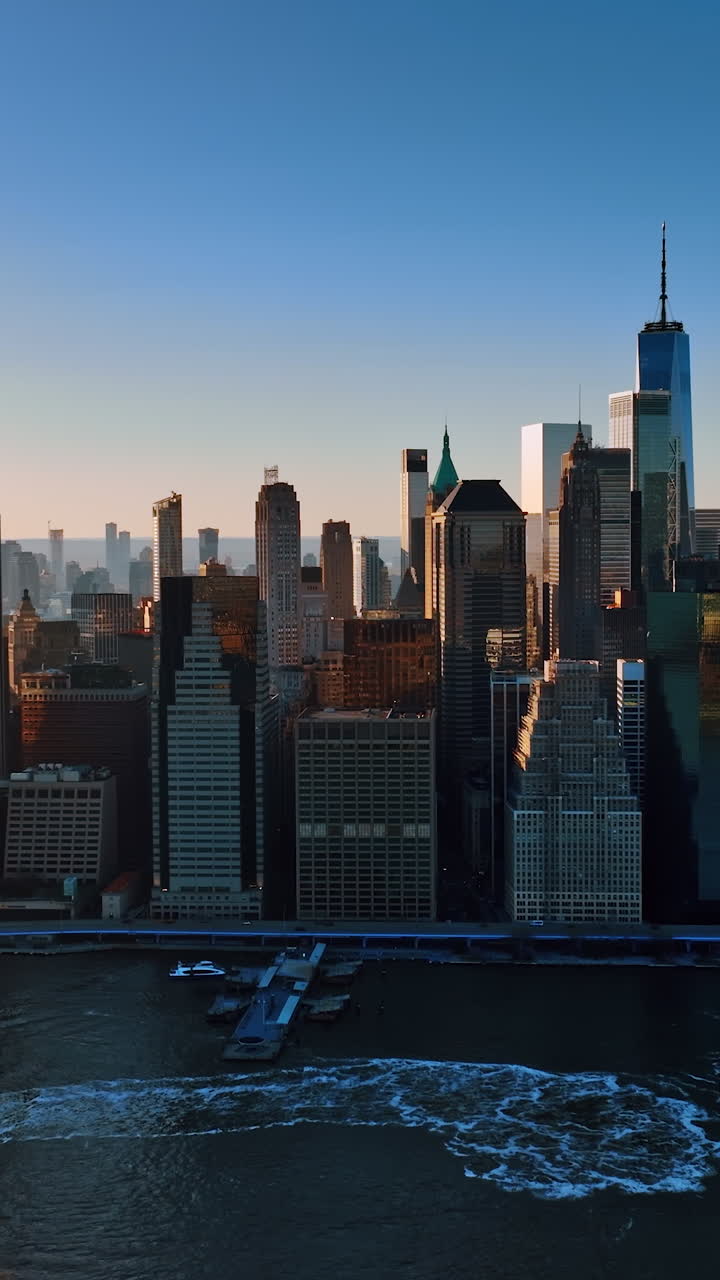 American metropolis architecture. New York city buildings aerial view. Vertical video
