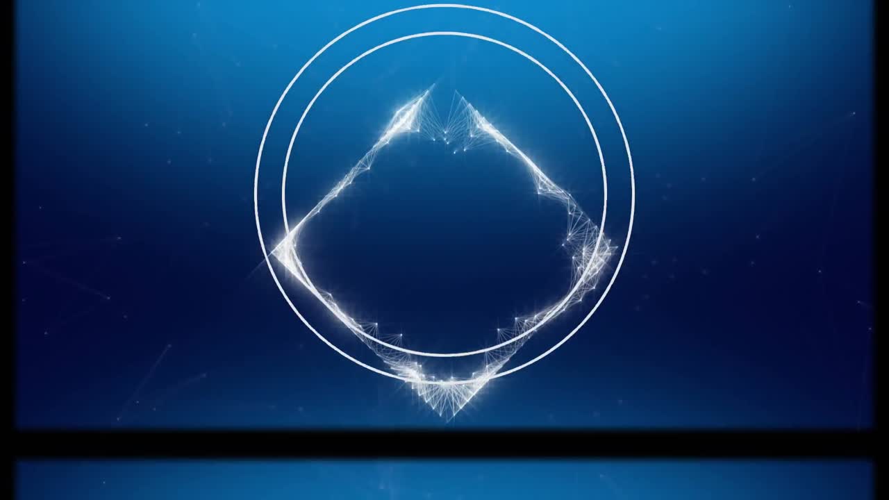 animación de una red cuadrada de conexiones y círculos blancos, sobre fondo azul