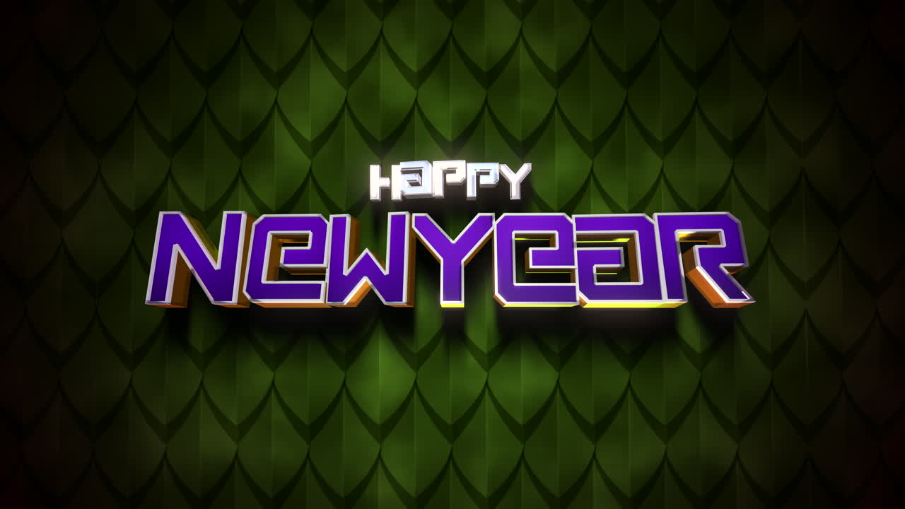 texto de feliz año nuevo en patrón de hojas de verano verde