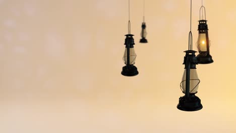 ramadan candle lanterns are hanging on a stylish background. there is a space on left for your message text and logo.