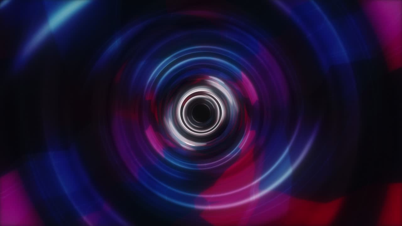 túnel de deformación de ciencia ficción futurista abstracto. túnel oscuro 4k con elementos de holograma cibernético hud. animación en bucle fondo abstracto. moviéndose a través del hiperespacio con círculos brillantes en color rojo azul sobre negro.