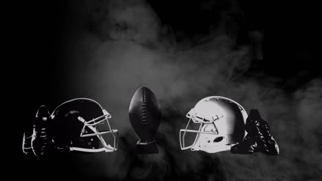 animation of smoke with american football equipment with ball