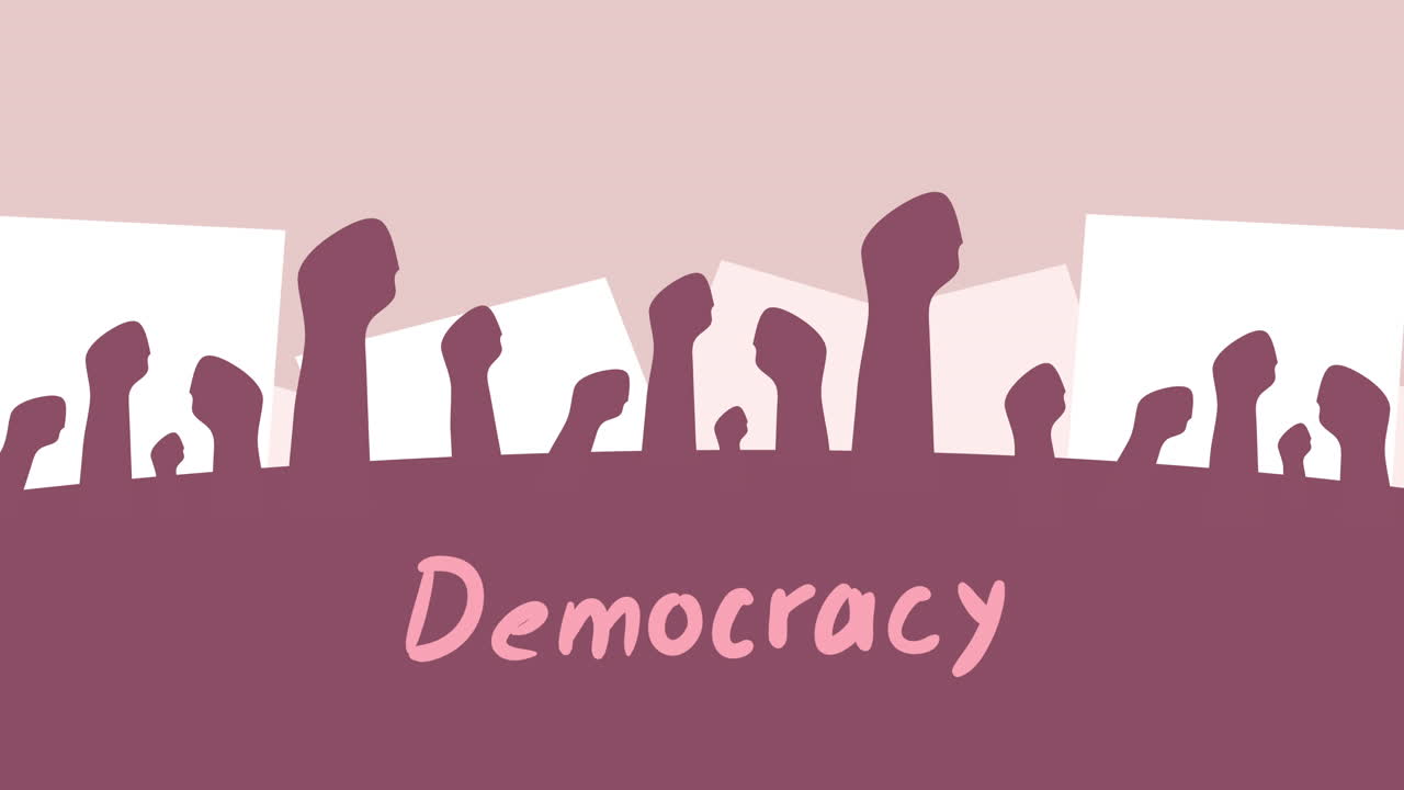 민주적 애니메이션에 항의하는 사람들의 손