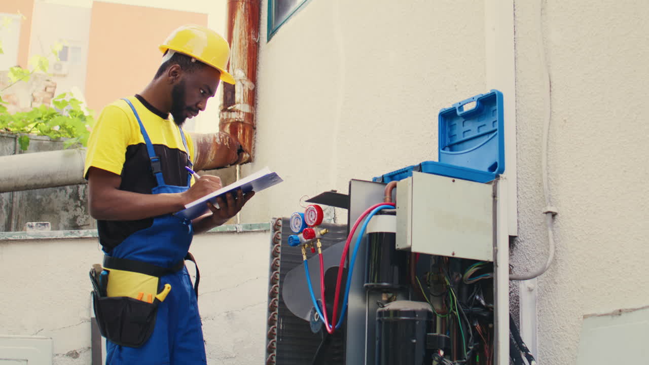elettricista che controlla le perdite del sistema hvac