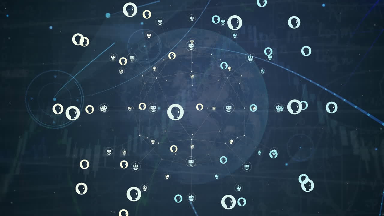 animación de la red de conexiones con íconos ai en todo el mundo