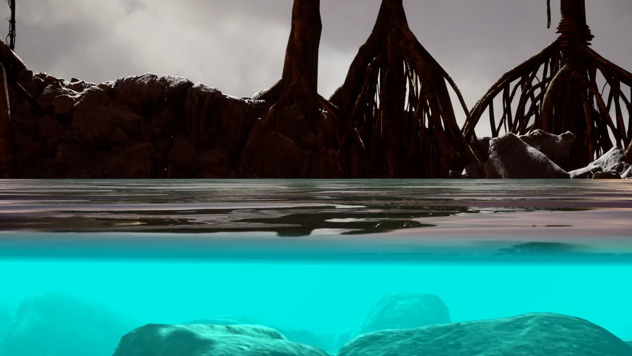 Above and below the sea surface near mangrove trees