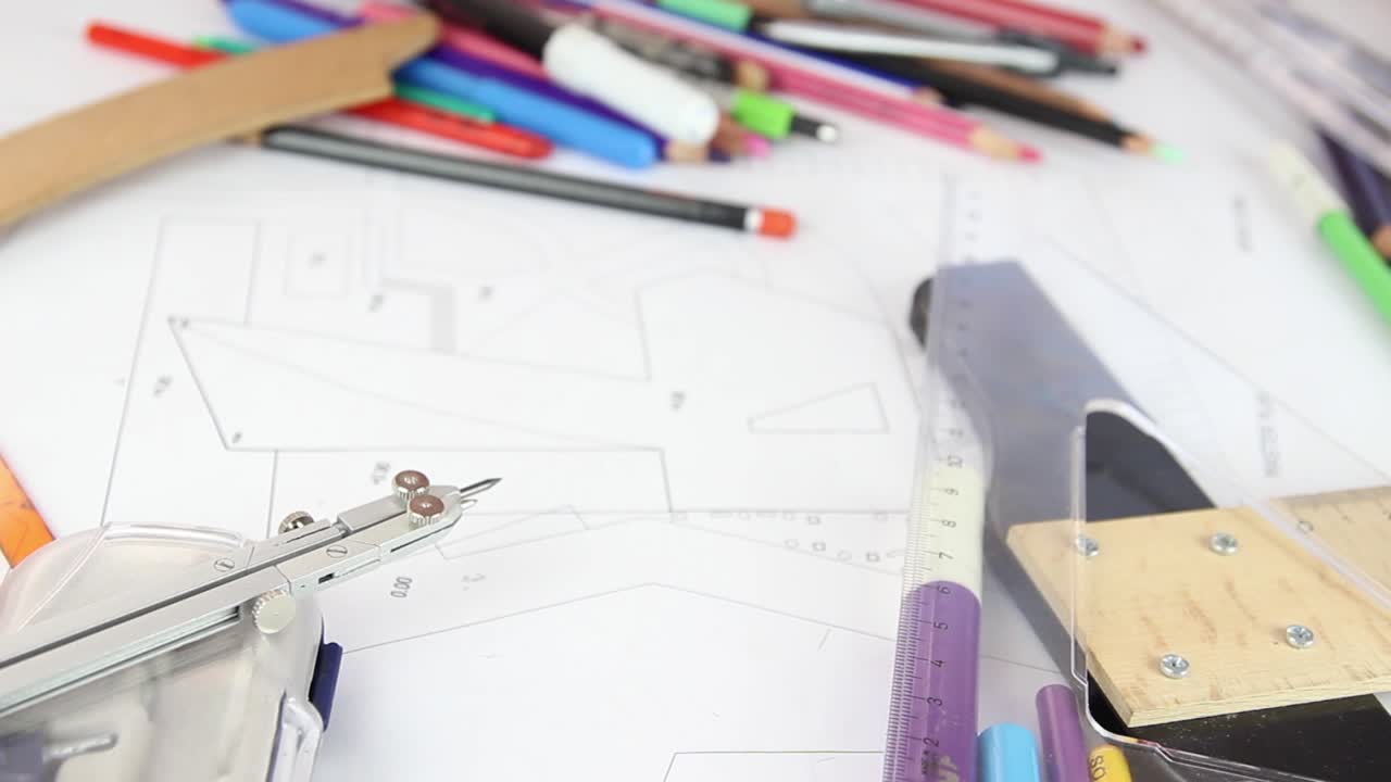 건축가 학생이 나침반을 그립니다.