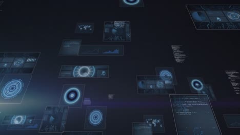 Animation-Runder-Scanner-Und-Datenverarbeitung-Vor-Lichtfleck-Auf-Blauem-Hintergrund