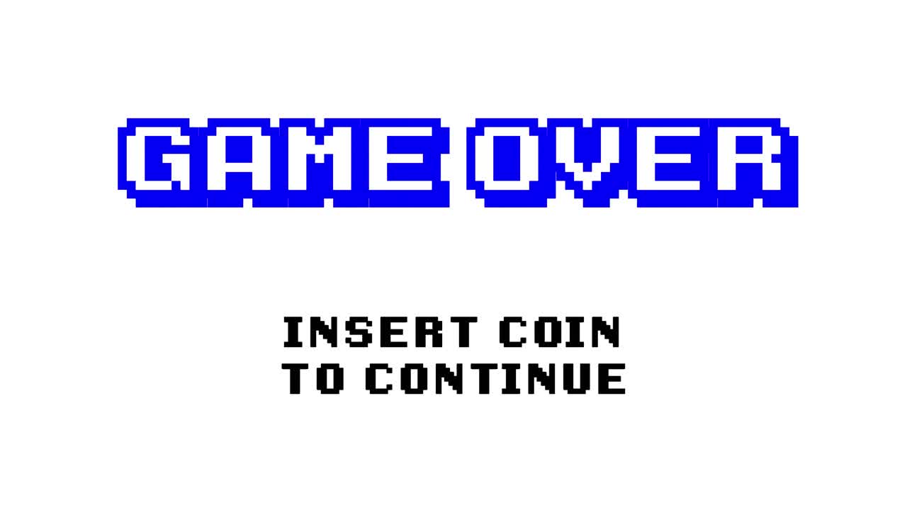 A retro vintage 8-bit game over screen , with blocky pixelated text