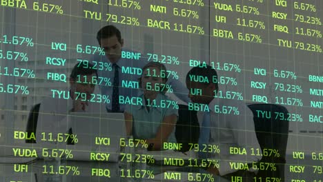 animation of financial data processing over diverse business people
