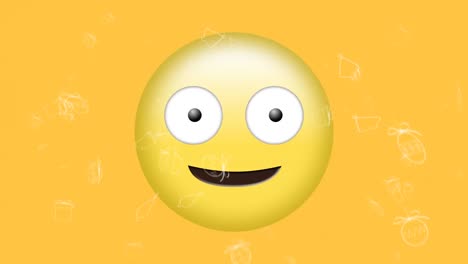 Animation-of-white-christmas-icons-falling-over-stuck-out-tongue-winking-emoji-on-yellow-background