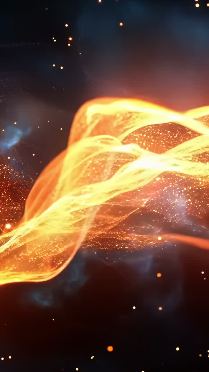 A long, orange flame with a lot of sparkles. The flame is surrounded by a lot of sparkles, which gives the impression of a fiery explosion