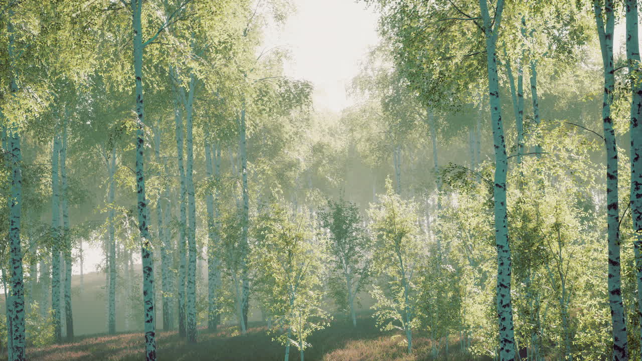 아침 햇빛에 자작나무 숲