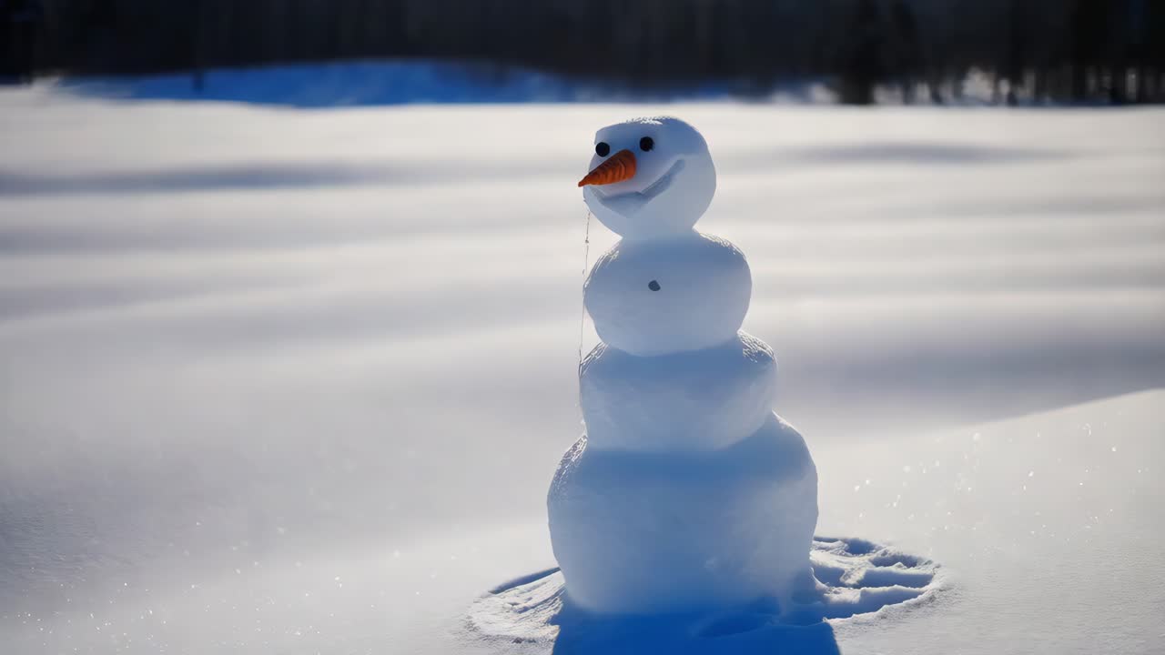 bonito hombre de nieve en el campo nevado