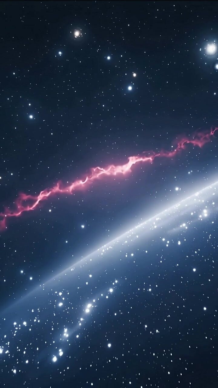 Video verticale: Movimento sottile che fa sì che un filamento rosa fluttui verso destra attraverso lo spazio per le riprese, con un anello.