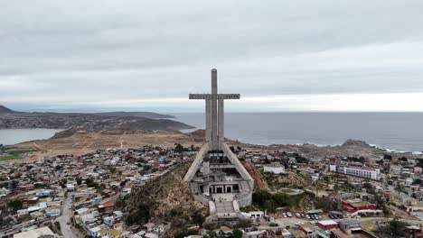 aerial view of cruz del tercer milenio (cross of the third millennium) in coquimbo, chile