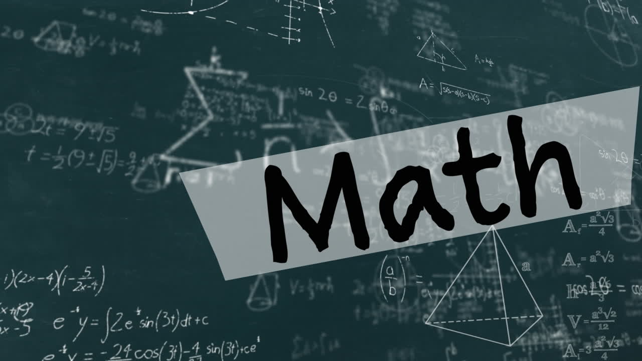 Animation of math text over mathematical equations on green background