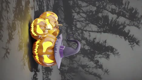 spooky pumpkins wearing a witch hat halloween animation vertical video