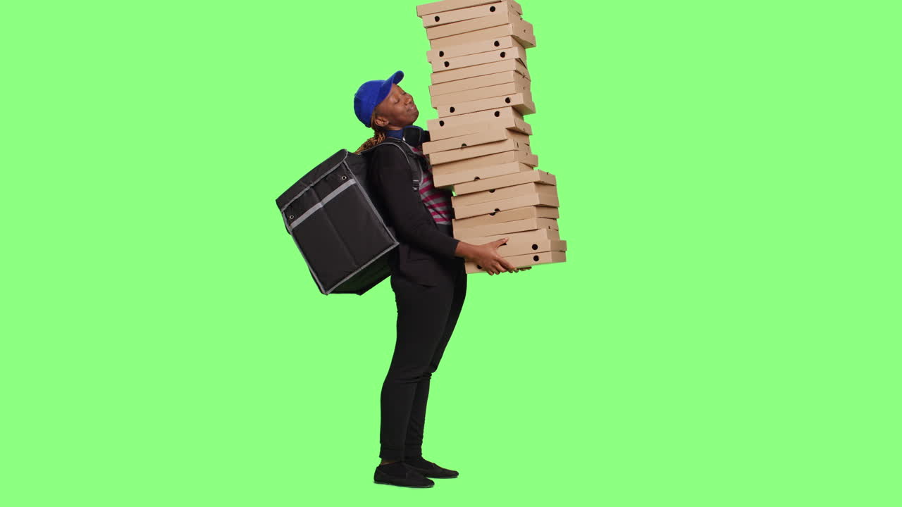 Woman delivering pizza boxes