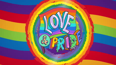 animación de amor arco iris y texto de orgullo sobre el fondo arco iris.