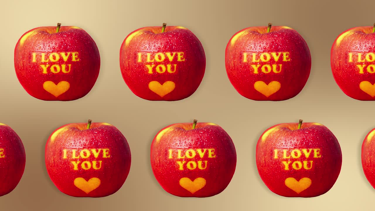 dos líneas con manzana con la inscripción te quiero corazón en diferentes direcciones en el fondo beige natural. concepto romántico de vacaciones de san valentín.