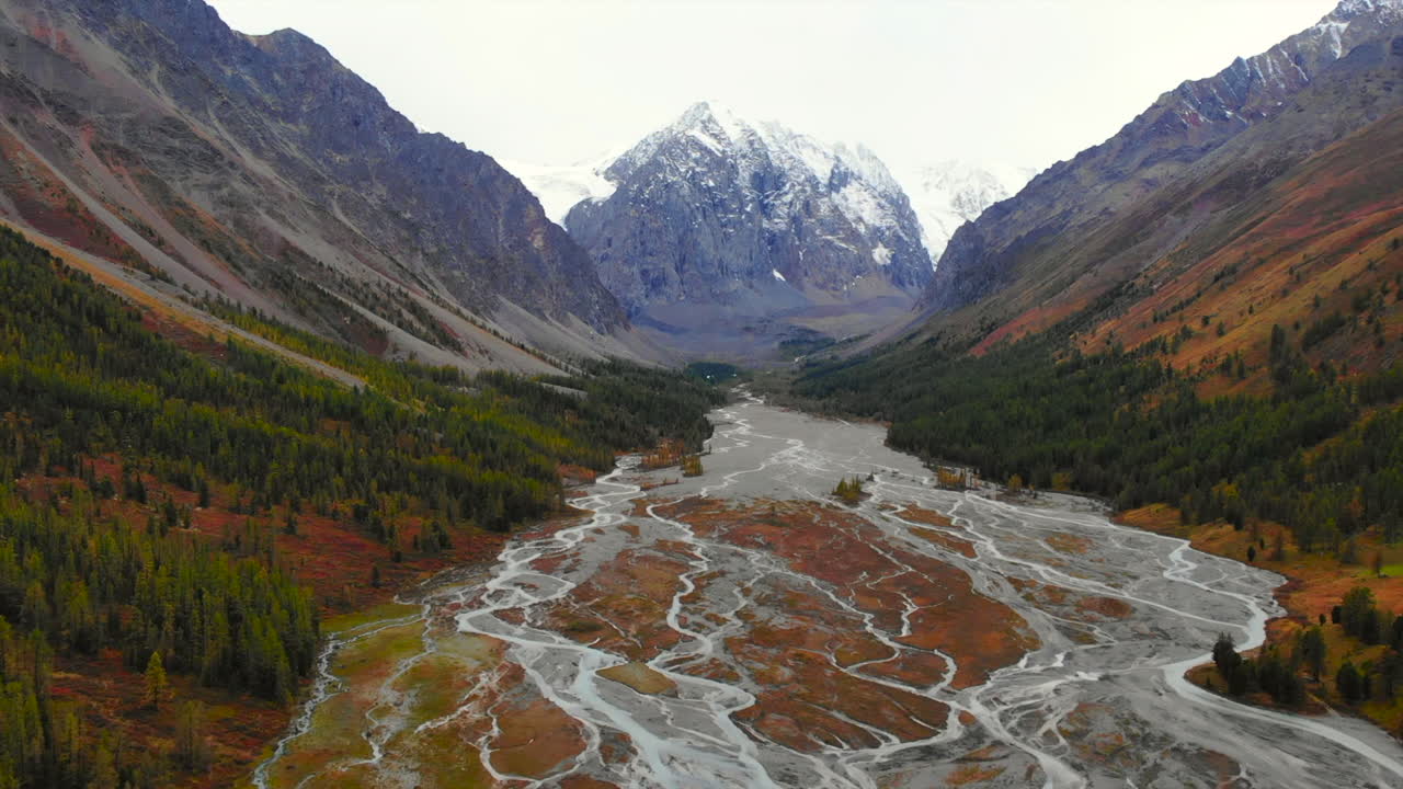 Mountains, Valley, and River Landscape