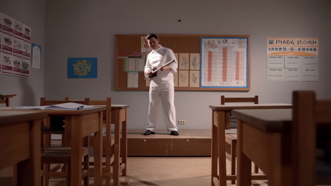 A chef in a classroom