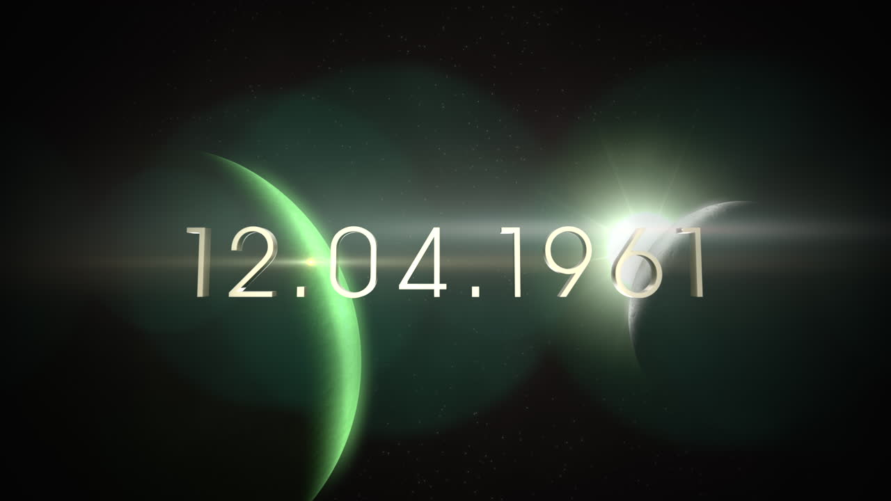 12.04.1961 con planetas verdes en galaxia.