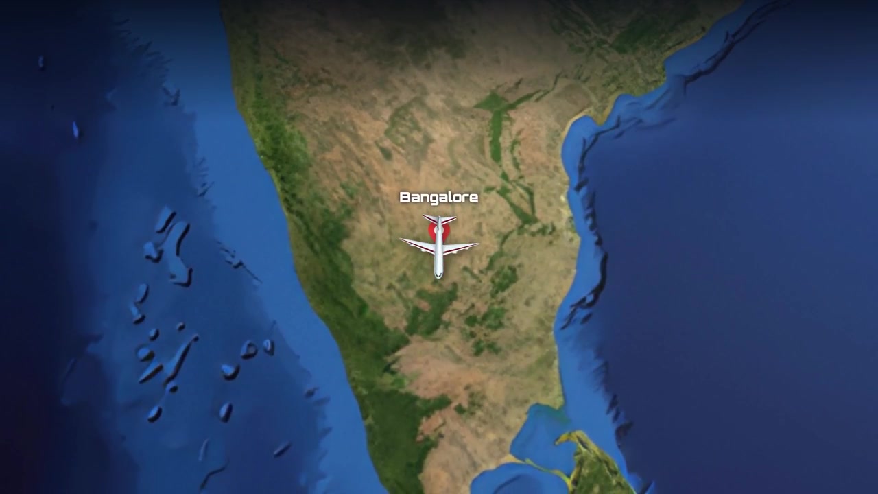 Viaje animado en avión de Denver a Bangalore en un mapa mundial