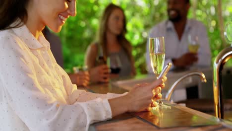 Mujer-Usando-Teléfono-Móvil-En-Restaurante