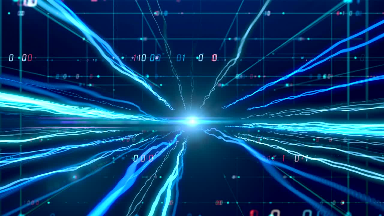 미래의 터널을 통해 디지털 벌레 구을 통해 4k 완벽한 루프로 날아갑니다.